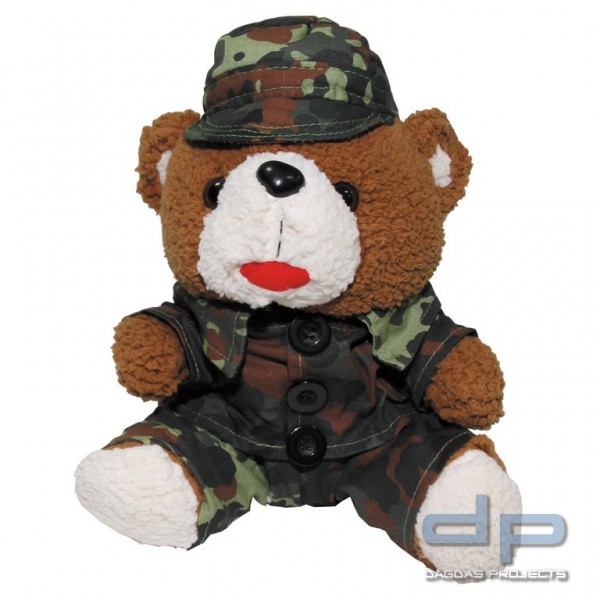 Teddybär, mit Anzug und Mütze, flecktarn, 28 cm