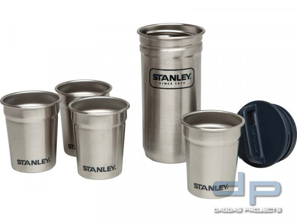Stanley Steel Shot Glass Set, 4 Becher, je 59 ml, navyblauer Kunststoffdeckel, Anhängeöse