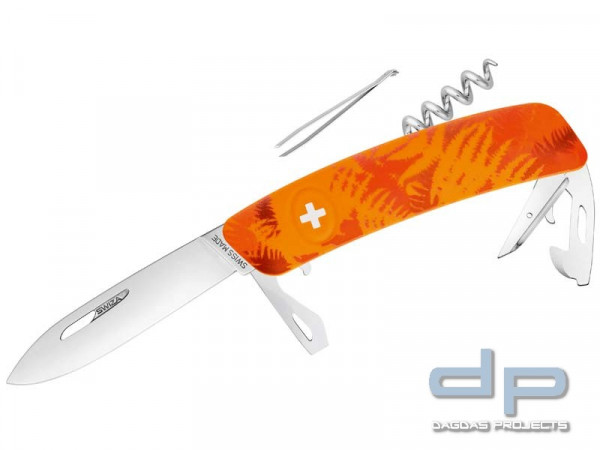 SWIZA Schweizer Messer C03 FILIX,Anti-Rutsch-Griffschalen, Camo Farn Orange, 11 Funktionen