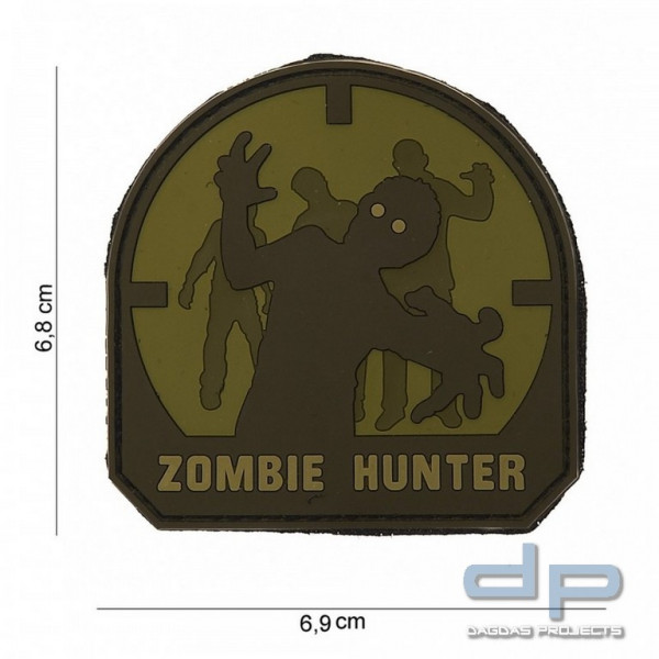 Rubber Patch &quot; Zombie Hunter &quot;, oliv - Größe 69x 68 mm