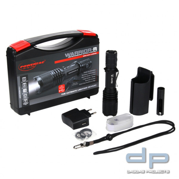 PowerTac tactical flashlight Warrior-R USB rechargeable Kit