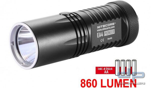 Taschenlampe NiteCore EA4 Pioneer arretierbarer Schalter, schwarz
