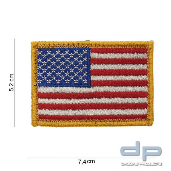 Emblem Stoff USA Flagge gelber Rand mit Klettband