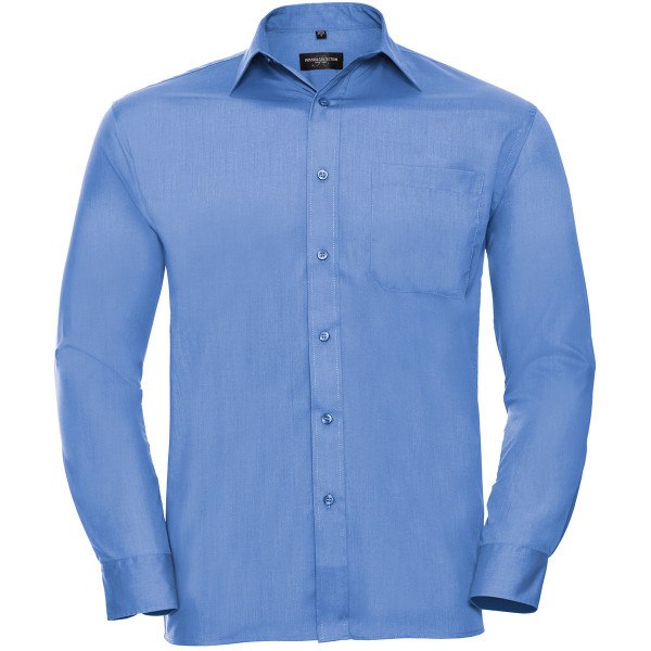 Langärmliges Popeline-Hemd blau mit Kragenaufdruck nach Wunsch in Reflex silber Größe 43/44