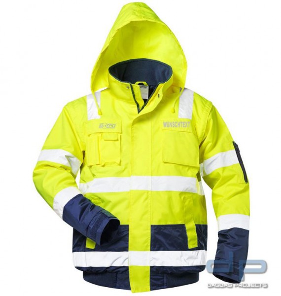 Behörden Warnschutz Jacke mit Aufdruck nach Wunsch in reflektierend silber in Gelb/Marine Größe: 2XL