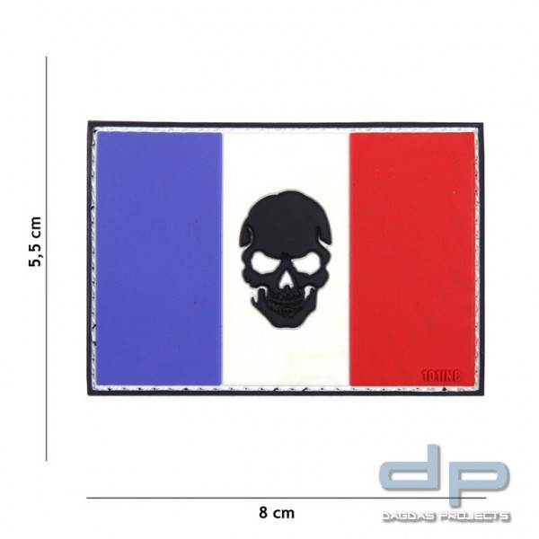 Emblem 3D PVC Flagge Frankreich + Skull