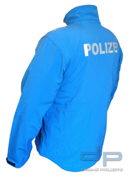 Polizei Softshell Jacke Azurblau mit reflektierender Aufschrift Gr. XL