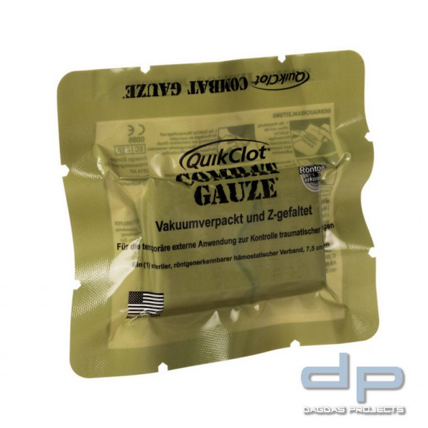 QuikClot® Combat Gauze, blutstillende Mullbinde, Z-gefaltet, 7,5 x 370 cm