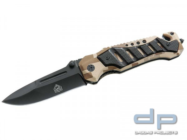 Puma TEC Einhand-Rettungsmesser, Stahl AISI 420, Aluminium-Griffschalen, Gurtschneider, Schlagdorn