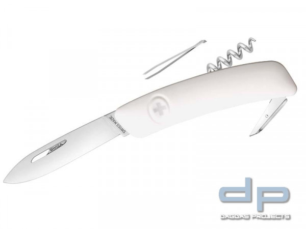 SWIZA Schweizer Messer D01, Stahl 440, Klingensperre, weiße Anti-Rutsch-Griffschalen, 6 Funktionen