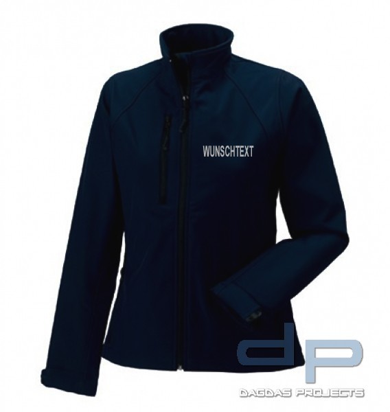 Softshell Damenjacke Navy Größe: L mit Wunschtext auf Brust und Rücken