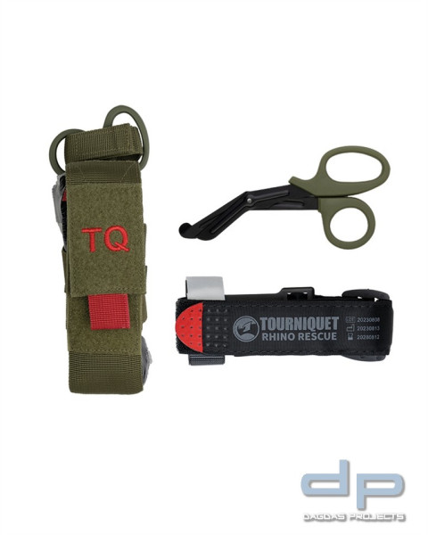 RHINO RESCUE TOURNIQUET W/POUCH &amp; SCISSORS OLIV