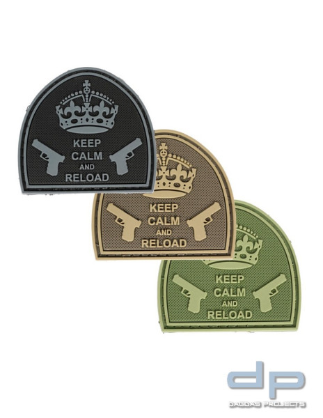 Klettabzeichen KEEP CALM AND RELOAD - gummiert, 50mm in verschiedenen Farben
