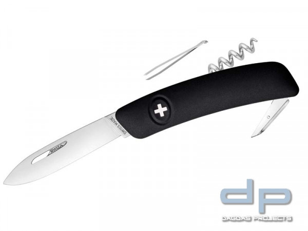SWIZA Schweizer Messer D01, Stahl 440, Klingensperre, schwarze Anti-Rutsch-Schalen, 6 Funktionen
