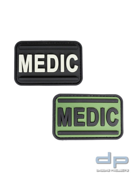 Klettabzeichen MEDIC - gummiert, 75x40 mm in Schwarz/Grau und Oliv/Schwarz