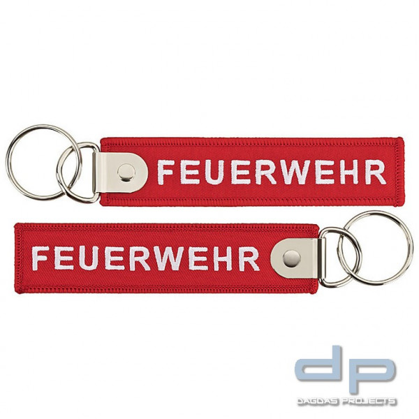 Feuerwehr Schlüsselanhänger rot 120x27mm mit verstärkter Metallplatte und Schlüsselring