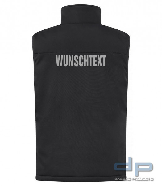 Behörden Padded Softshell Weste in Schwarz Größe: L mit Aufdruck nach Wunsch in reflex silber