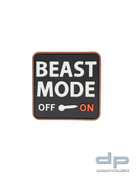Klettabzeichen BEAST MODE ON - gummiert, 75x75 mm in Schwarz