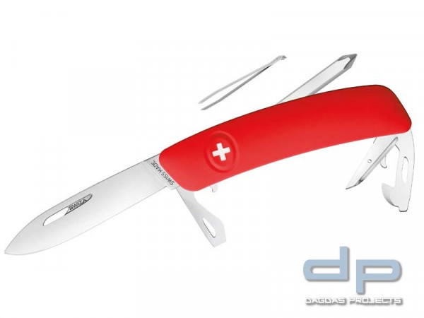 SWIZA Schweizer Messer D04, Stahl 440, Klingensperre, rote Anti-Rutsch-Griffschalen, 11 Funktionen