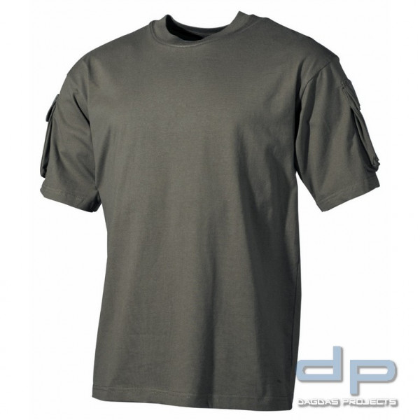 US T-Shirt, halbarm, oliv, mit Ärmeltaschen