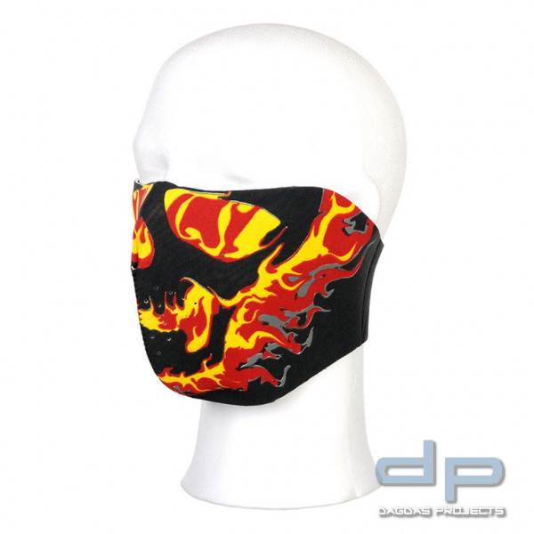 Motorrad Maske Half Face gelb/ rote Flammen