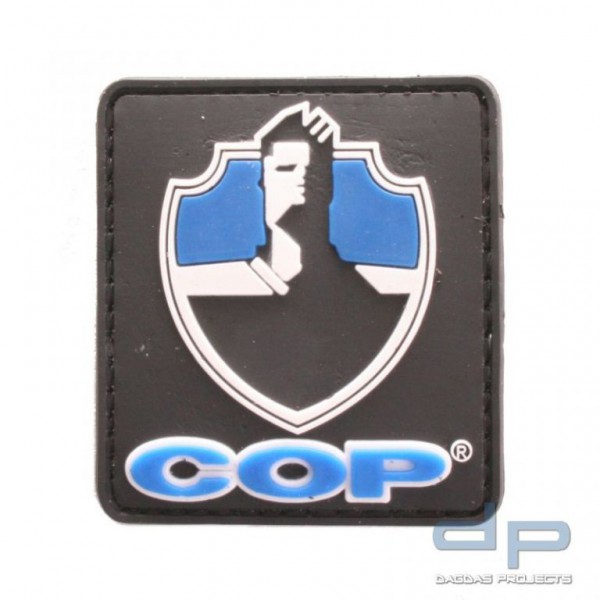 Klettabzeichen COP® 50 x 45mm, schwarz / weiß / blau