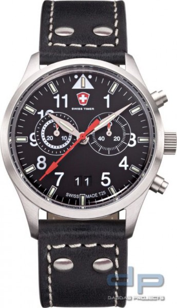SWISS TIMER Aviation H3 Uhr Chronograph Lederband Schwarz