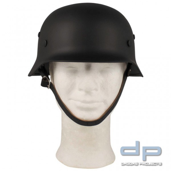 Stahlhelm WW II, schwarz, mit Leder-Innenteil