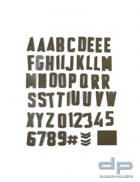 Klettbuchstaben und Zahlen von A-Z und 0-9 mit Hakenklett, Zeichenhöhe: 1,6 cm