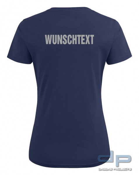 Heavy V-neck Lady Farbe: Navy Größe: XL, M und L mit Wunschaufdruck in reflex silber