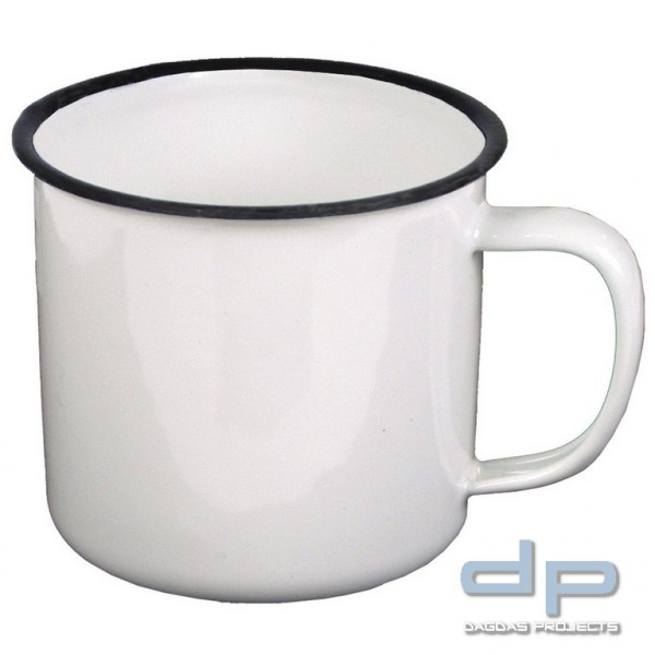 Emaille-Tasse, weiß-schwarz, 350 ml, Durchmesser 8 cm VPE 6