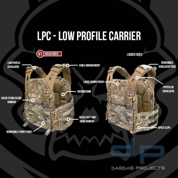 WARRIOR LOW PROFILE PLATE CARRIER V2 + WARRIOR DETACHABLE FRONT PANEL MK1 SET IN VERSCHIEDENEN FARBE