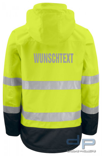 Funktionsjacke EN ISO 20471 Klasse 3 ProJob in Gelb/Schwarz Größe: L mit Wunschtext auf Brust und Rü